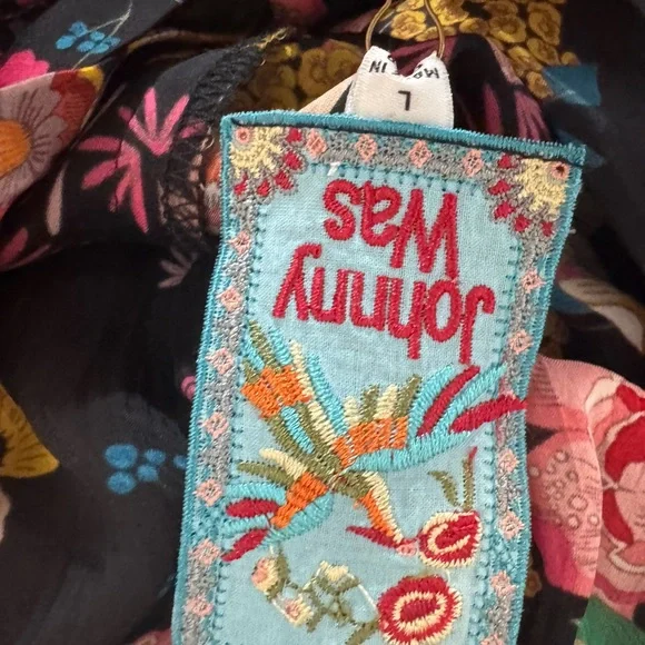 Johnny Was Floral Print Scalloped Edge Albany Tie Waist Pants Size L - Picture 9 of 11